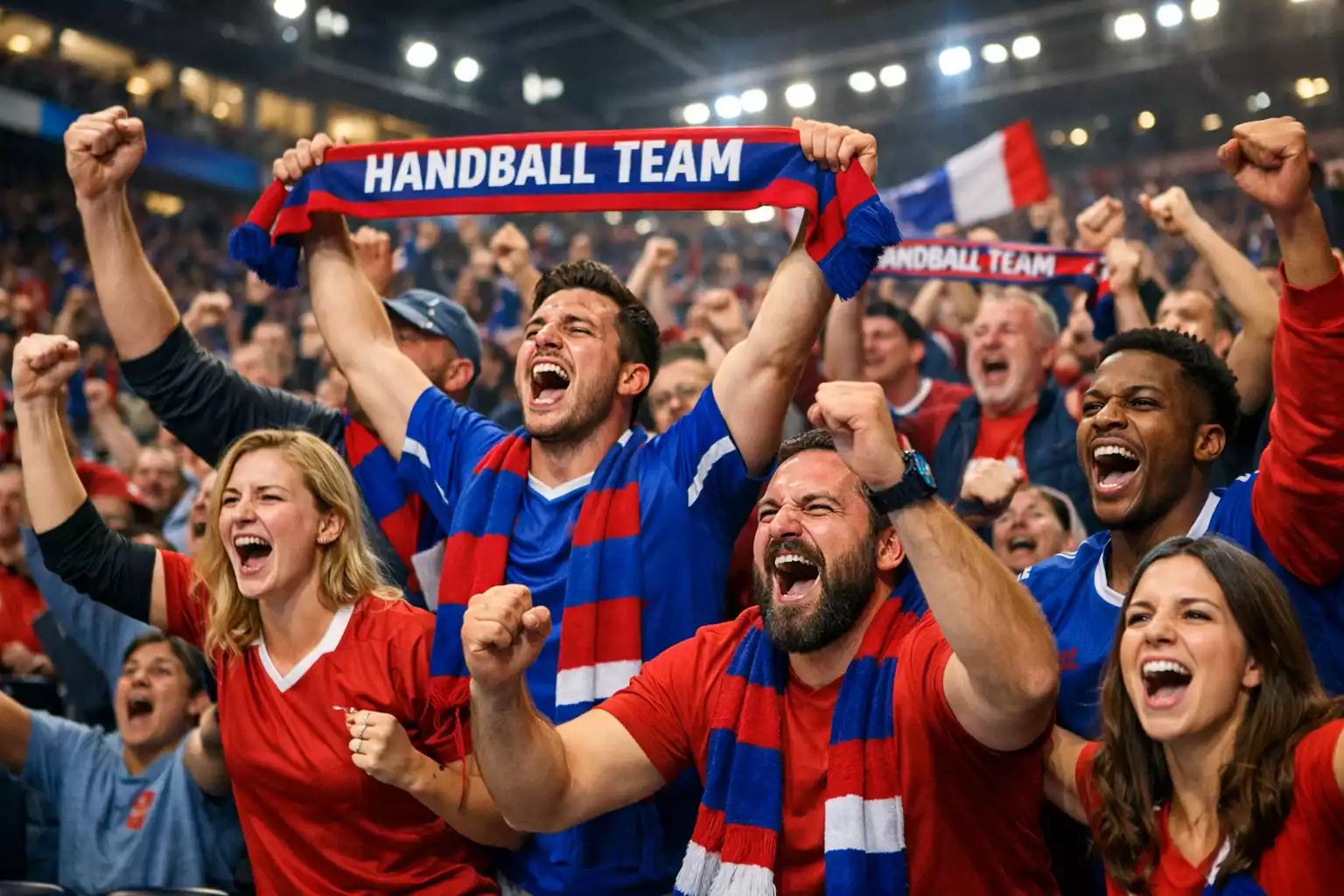 Begeisterte Handball-Fans feiern ihr Team in der Arena