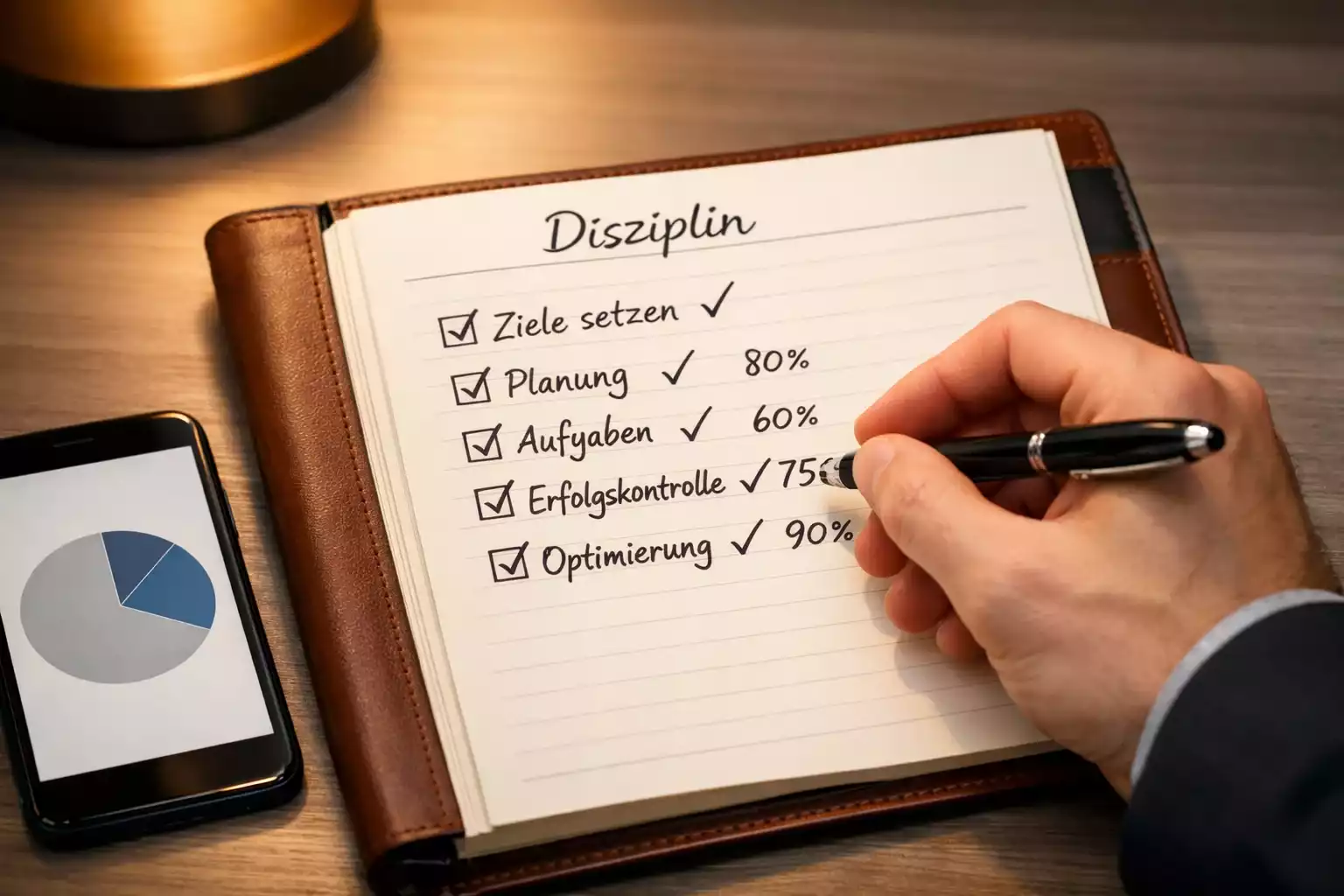 Person schreibt organisierte Notizen zur Wettstrategie in ein Notizbuch