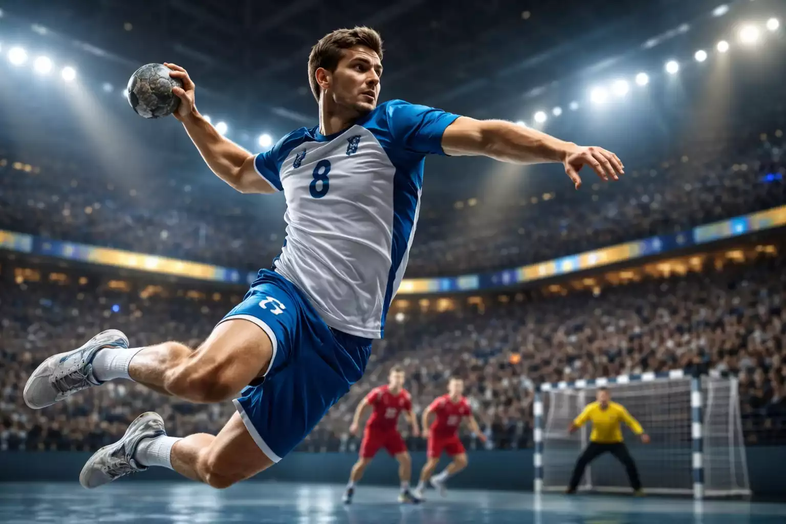 Spannender Handball-Wurf in einer vollen Arena - Handball Wetten Guide
